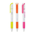 White Plastic Ballpoint & Highlighter W/ Color Accents
